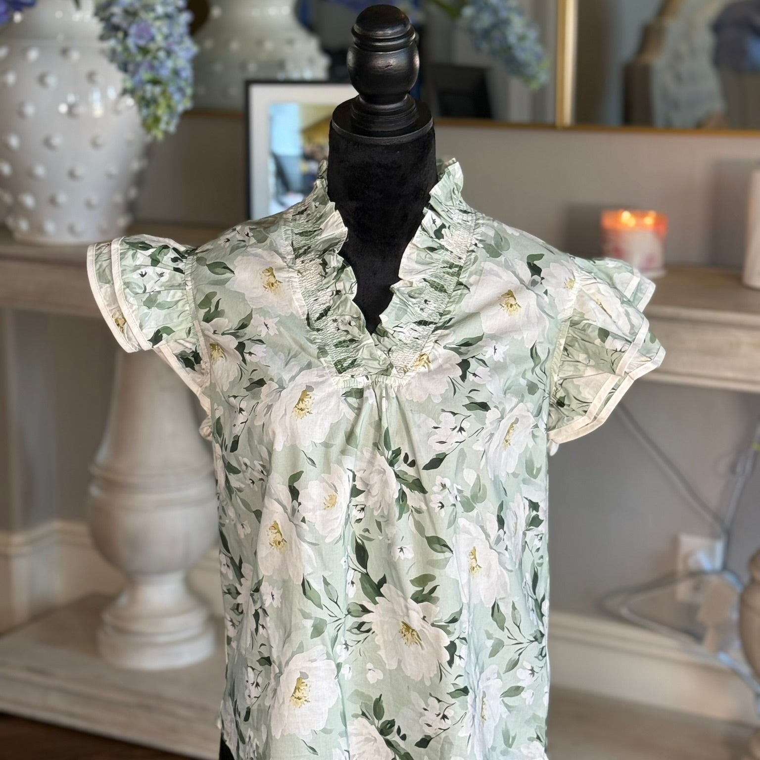 Carrie Floral Top-Green
