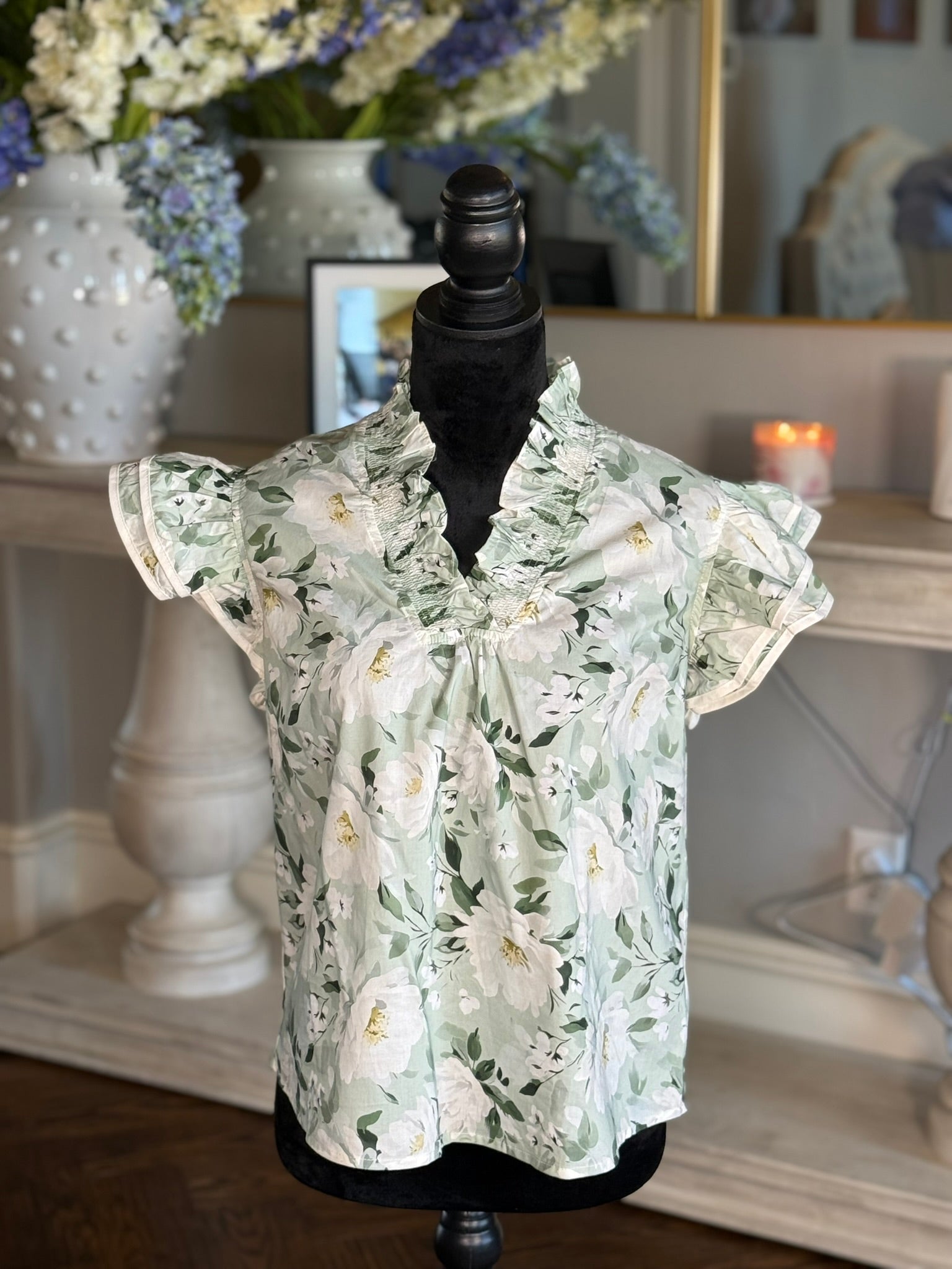 Carrie Floral Top-Green