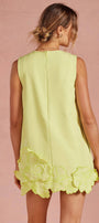 Strut & Bolt - 3D Floral Appliqué Sleeveless Shift Mini Dress: Chartreuse / L