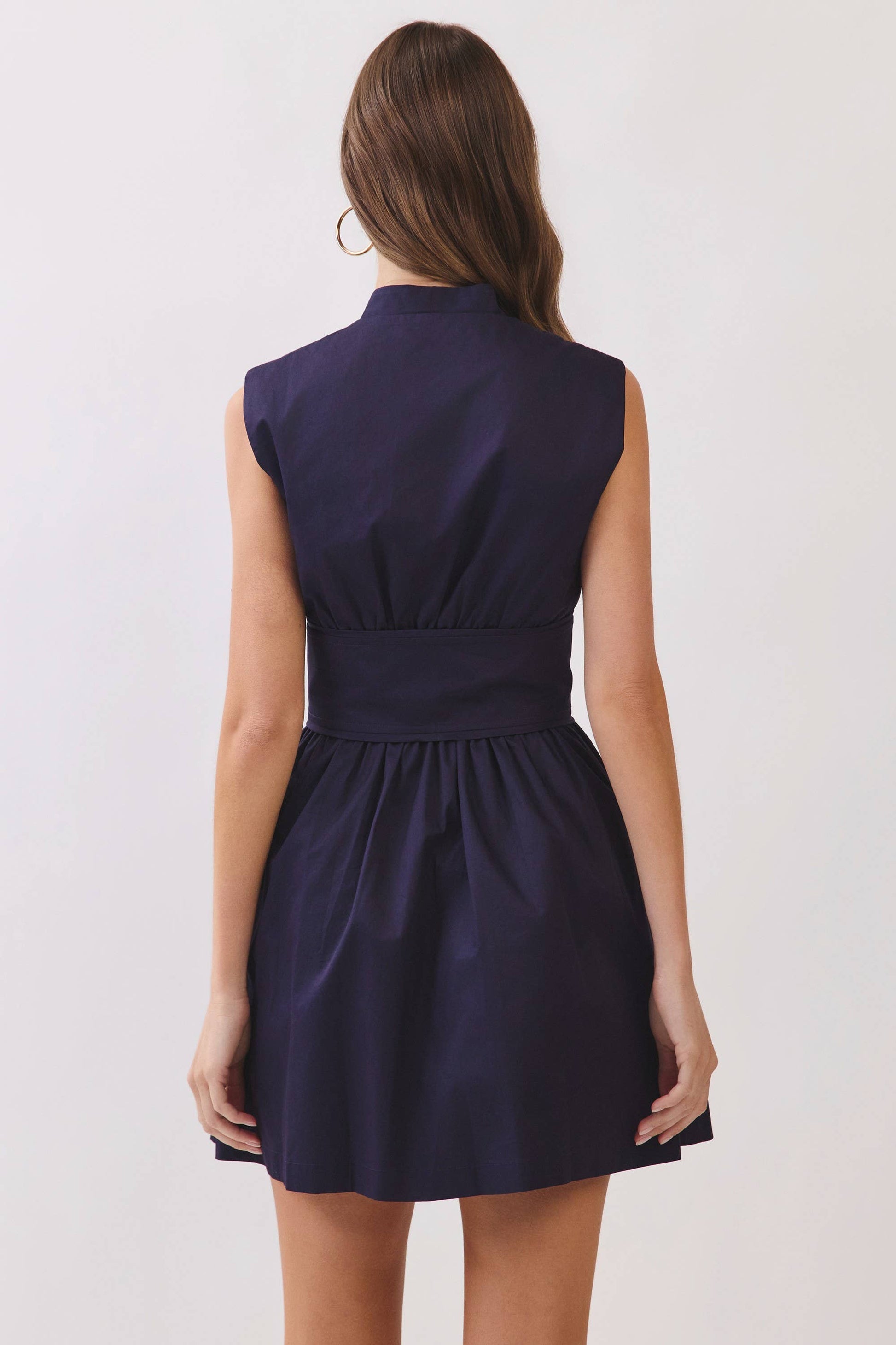 TCEC - CD07317-Sleeveless Fit & Flare Waist Belt Mini Dress: NAVY / L